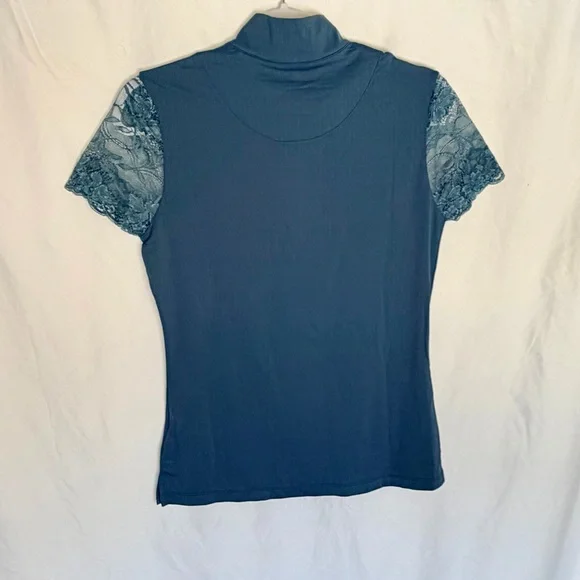 Chic Lace Sleeve Women's Blouse - Teal - Picture 5 of 6